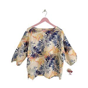 💗CHICOS Womens Sz. 3P No Iron 100% LINEN Palm Trees Top Coastal Boho EUC